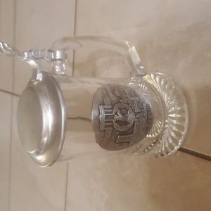 Berlin Lidded Glass Stein Beer Mug  Pewter Medallion 5in